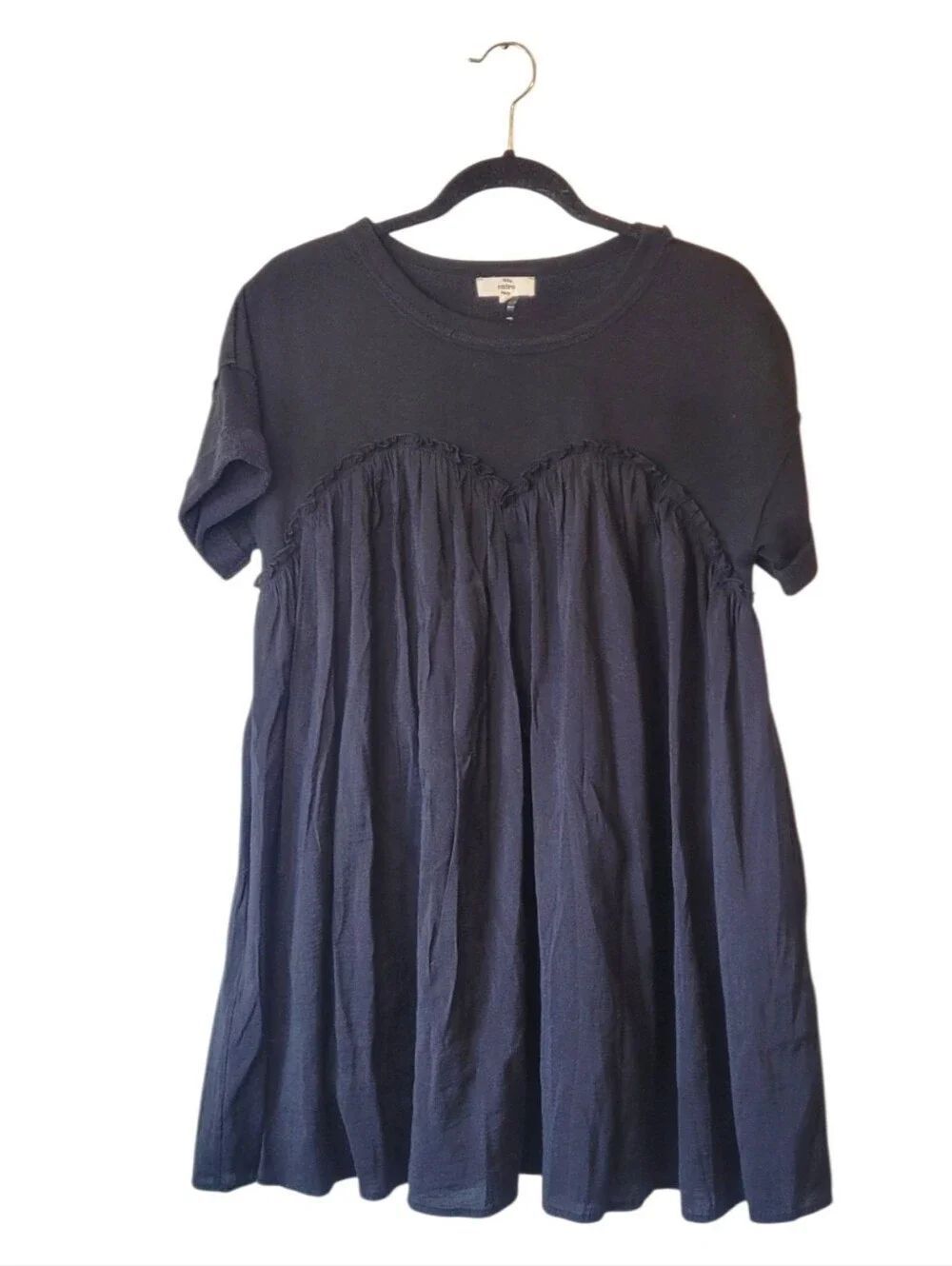 Entro Women's Black Short-Sleeve Babydoll Mini Dress Size S